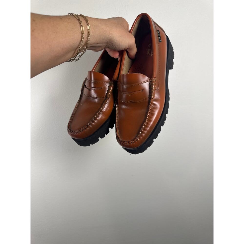 G.H. Bass Weejuns Lug Sole Platform Penny Loafers Tan Leather, Size 6 - Picture 7 of 8